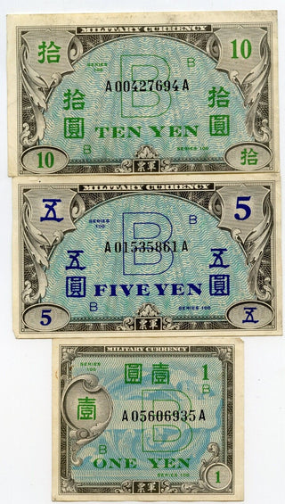 Japan One Five Ten Yen Military Currency Series 100 Notes -KR832