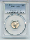 1945-D Silver Mercury Dime 10c PCGS MS66 Denver Mint - SR985