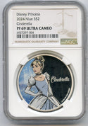 2024 Disney Princess Cinderella 1 Oz Silver NGC PF70 $2 Niue Coin OGP - JP871