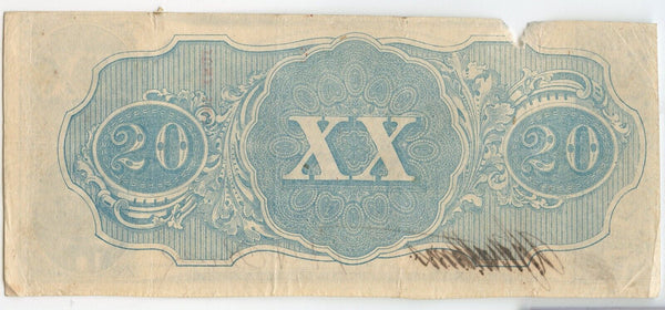 1863 $20 Twenty Dollars Confederate States Of America Note Currency T-58 - SR968