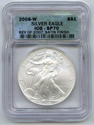 2008-W Silver Eagle 1 oz ICG SP70 Satin Finish Rev of 2007 - West Point - C130