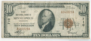 1929 $10 National Minneapolis 710 Bank Note Currency - SS103