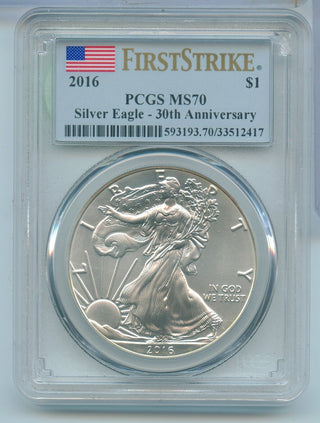 2016 American Silver Eagle 1 oz 999 Silver Dollar Frist Strike PCGS MS70 - SR67