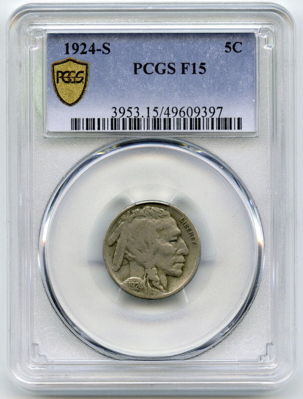 1924-S Buffalo Nickel PCGS F 15 Certified - San Francisco Mint - K51