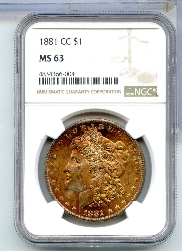 1881-CC Toned Morgan Silver Dollar NGC MS 63 Carson City Mint - KR981