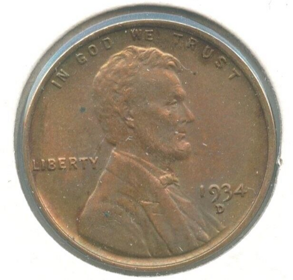 1934-D Lincoln Wheat Cent Penny - Denver Mint - ER162