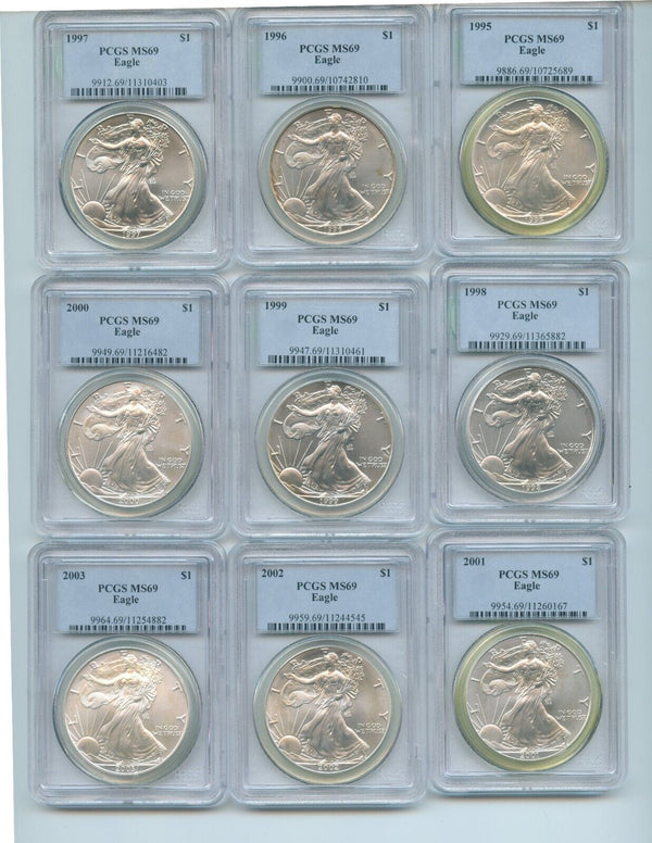 1986 - 2005 American Silver Eagle 1 oz 20-Coin Set PCGS MS69 Toning - SR478