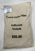 2003 Jefferson Nickel $50 5c Denver Mint US Mint Bag 1000 Coins Sealed - SR603