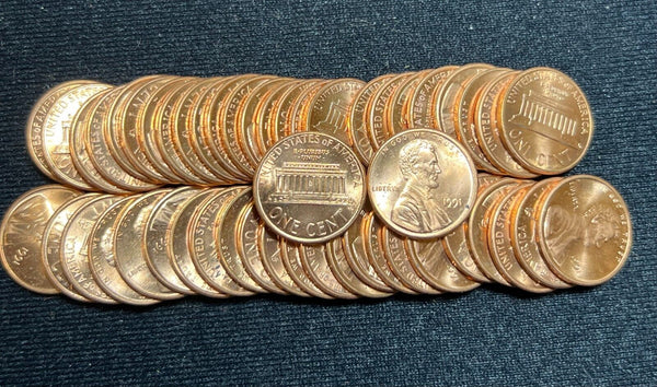 1991-P Unc Lincoln Memorial One Cent Penny Roll Uncirculated 50 Coins - SS464