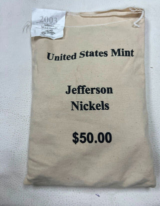 2003 Jefferson Nickel $50 5c Philadelphia US Mint Bag 1000 Coins Sealed - SR604