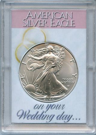 2024 American Silver Eagle 1 oz Coin Wedding Day Holder BU Gem Uncirculated Gift