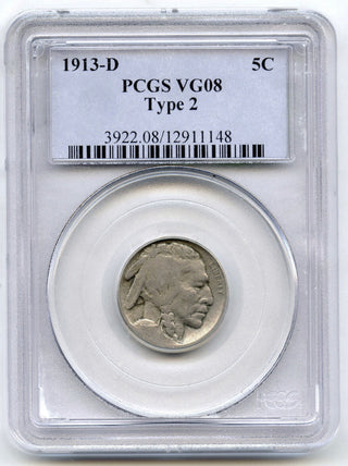 1913-D Buffalo Nickel PCGS VG 08 Certified Type 2 - Denver Mint - C299