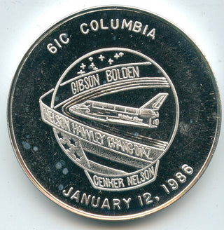 1986 Nasa 61C Columbia Space Shuttle 999 Silver 1 oz Art Medal Round - SR252