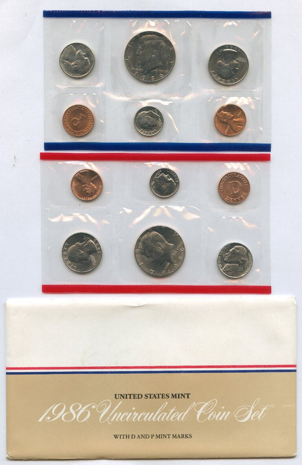 1986 Uncirculated U.S. Mint Set 10 Coins United States Philadelphia & Denver