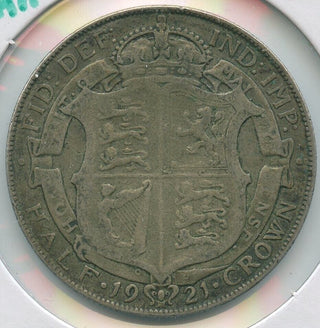 1921 Great Britain 1/2 Crown Silver Coin - King George V  - SR97