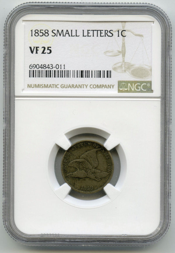 1858 Flying Eagle Cent Penny NGC VF 25 Small Letters - K297