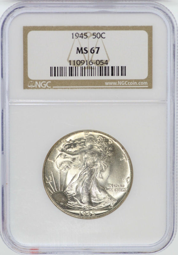 1945 Walking Liberty Silver Half Dollar NGC MS67 Certified - Philadelphia JD377