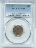 1916-S Lincoln Wheat Cent 1c PCGS MS63 BN San Francisco Mint - SR653