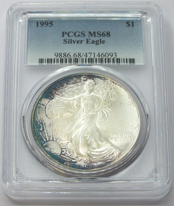 1995 American Eagle 1 oz Silver Dollar PCGS MS 68 Toning Toned Bullion - E615