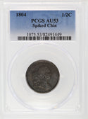 1804 Draped Bust Half Cent PCGS Certified AU53 Spiked Chin - Copper Coin - JJ501