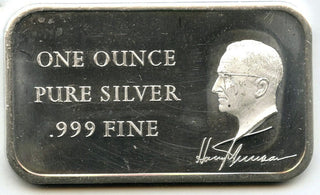 President Harry S Truman 999 Silver 1 oz Ingot Medal Bar - H512