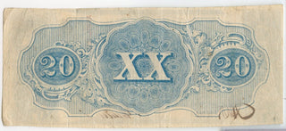 1863 $20 Twenty Dollars Confederate States Of America Note Currency T-58 - SR967