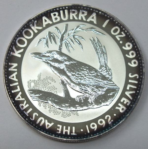 1992 Australia Kookaburra 999 Silver 1 oz Coin $1 Dollar Bullion Toning - H900