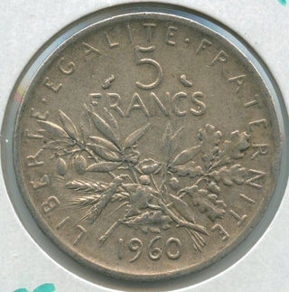 1960 Silver France 5 Francs Coin - SR93
