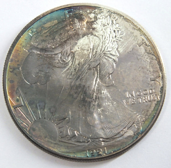 1991 American Eagle 1 oz Fine Silver Dollar - Toning Toned US Mint Bullion J885