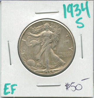 1934-S  Silver Walking Liberty Half Dollar 50c San Francisco Mint  - SS814