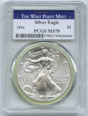 2016 American Eagle 1 oz Silver Dollar PCGS MS70 Certified West Point Mint K203