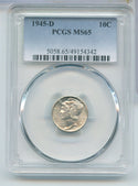 1945-D Silver Mercury Dime 10c PCGS MS65 Denver Mint - SR980