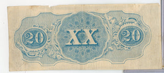 1862 $20 Twenty Dollars Confederate States Of America Note Currency T-51 - SR952