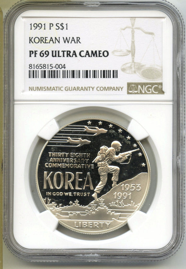 1991-P Korean War Proof Silver Dollar NGC PF69 Ultra Cameo Coin - J392