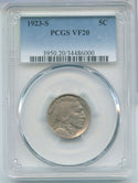 1923-S Buffalo Nickel 5c PCGS VF20 San Francisco Mint - SR976