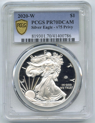 2020-W Proof Silver Eagle V75 Privy PCGS PR70 DCAM West Point Mint - J359