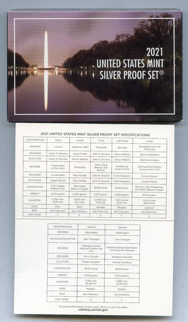 2021 United States Silver Proof Set 7 Coins U.S. Mint San Francisco OGP