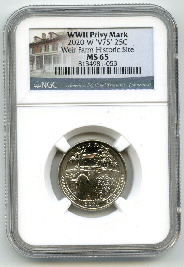 2020-W Weir Farm WWII Privy Mark Quarter NGC MS 65 Certified West Point - K255