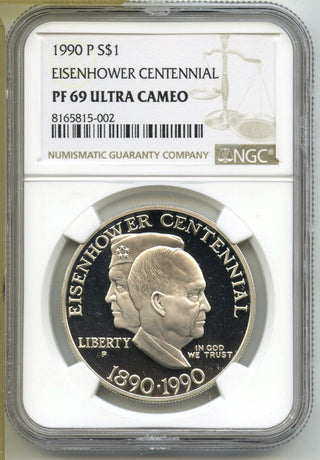 1990-P Eisenhower Centennial Proof Silver Dollar NGC PF69 Ultra Cameo Coin J390