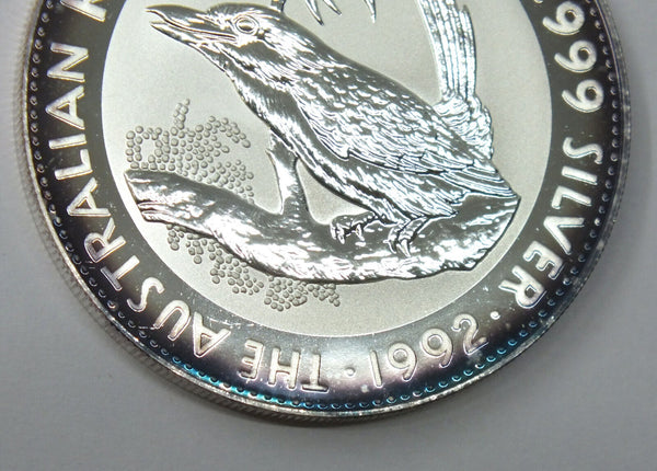 1992 Australia Kookaburra 999 Silver 1 oz Coin $1 Dollar Bullion Toning - H900