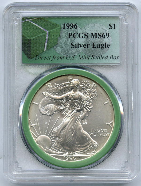 1996 American Eagle Silver Dollar PCGS MS69 Green Label US Mint Sealed Box J232