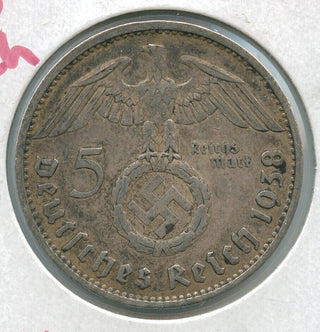 1938-A Germany 3rd Reich 5 Mark coin Deutsches Reich Paul Von Hindenburg - SS412