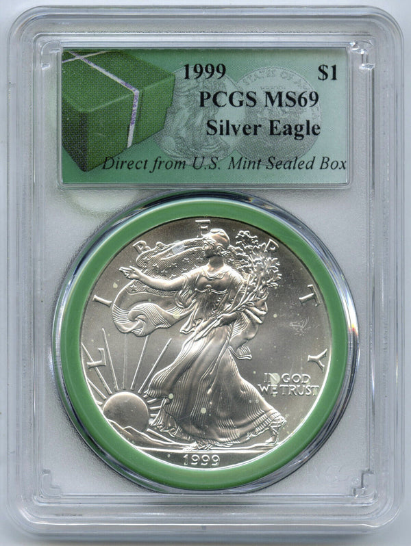 1999 American Eagle Silver Dollar PCGS MS69 Green Label US Mint Sealed Box J233