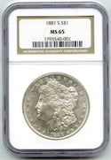 1881-S Morgan Silver Dollar NGC MS 65 Certified - San Francisco Mint - G03