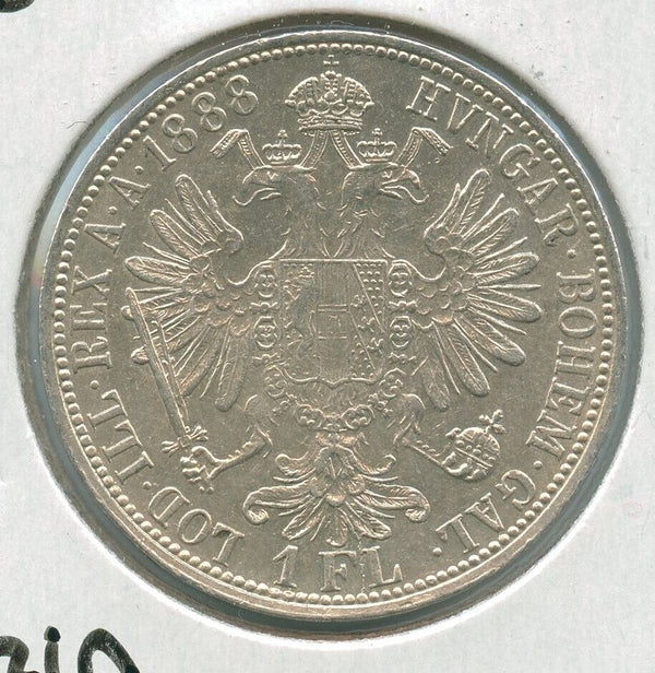 1888 Austria Silver One Florin Coin Franz Joseph I - SR842