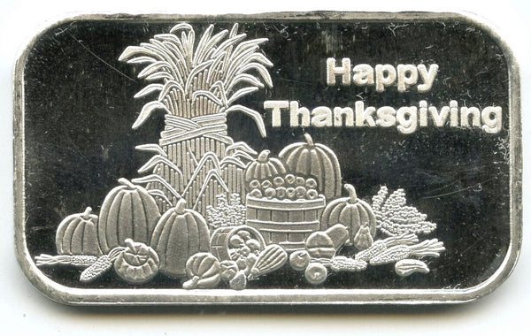 Happy Thanksgiving 999 Silver 1 oz Art Bar Ingot Medal - K329