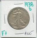 1938-D  Silver Walking Liberty Half Dollar 50c Denver Mint  - SS817