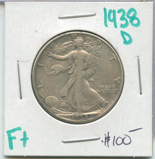 1938-D  Silver Walking Liberty Half Dollar 50c Denver Mint  - SS817