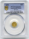 1853 Gold Dollar $1 Coin PCGS Genuine XF Detail BG-530 Repaired - J915