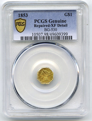 1853 Gold Dollar $1 Coin PCGS Genuine XF Detail BG-530 Repaired - J915